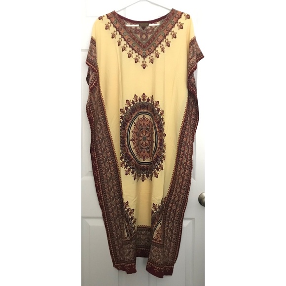 NWOT Patterned Oversized Kaftan Dress Gown Poncho Effect Maxi Bohemian Cover Up - Picture 1 of 7